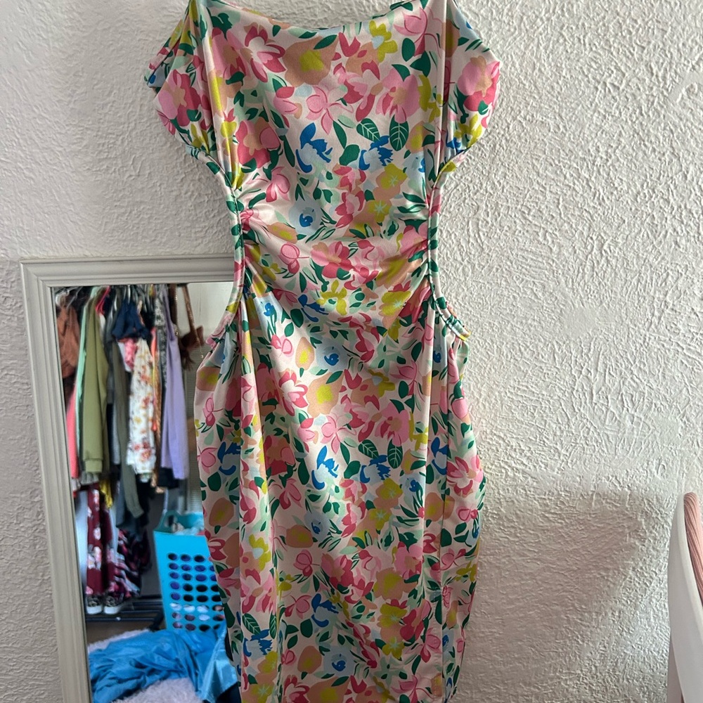 Cute Floral Cutout Mini Dress